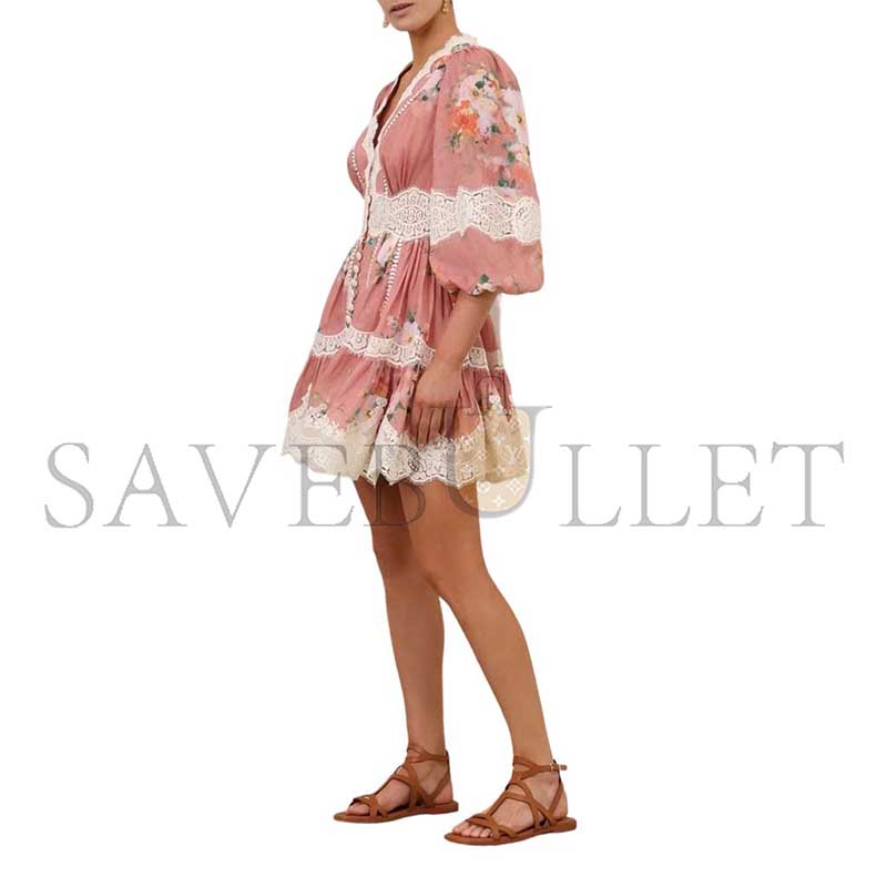 ZIMMERMANN EVERLEY LACE TRIM MINI DRESS 